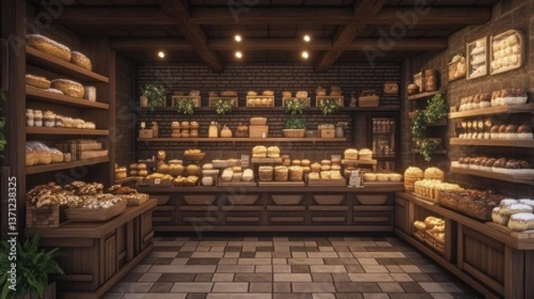 Obraz A Rustic Bakery: Digital Rendering of a charming old-world bakery filled with freshly baked goods.