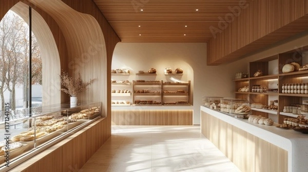 Obraz Modern Bakery Interior Design: A Minimalist Haven of Warmth and Light
