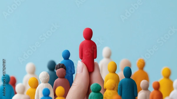 Fototapeta Individual figure stands out from the crowd, diversity hiring hr individuality