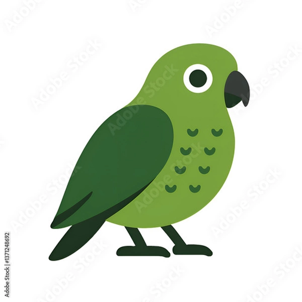 Fototapeta A simple and charming flat-style illustration of a green parrot. The design features clean lines and minimalistic shapes, set against a transparent background.