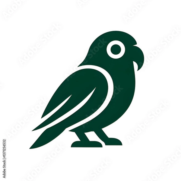 Fototapeta Isolated, minimalist parrot bird icon designed in a bold, dark green color. The bird is depicted in a stylized side profile with clean lines and smooth curves, set against a white background.