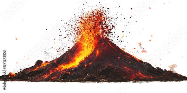Obraz A realistic volcano erupting with lava isolated on white background.PNG