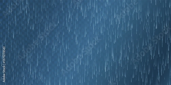 Fototapeta Rain drops on transparent background. Falling water drops. Nature rainfall. Vector illustration