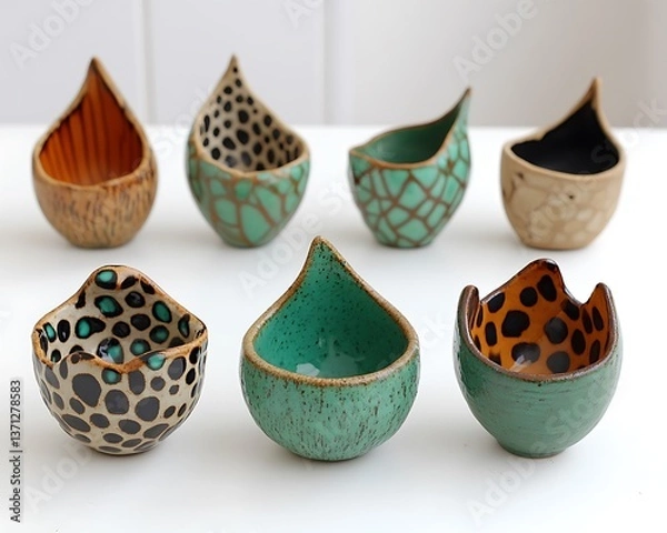 Fototapeta Handmade ceramic bowls, various patterns