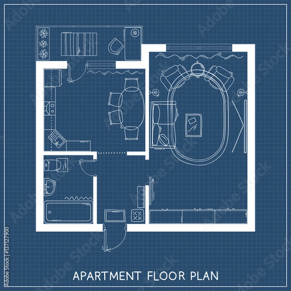 Fototapeta Architectural Plan with furniture in top view
