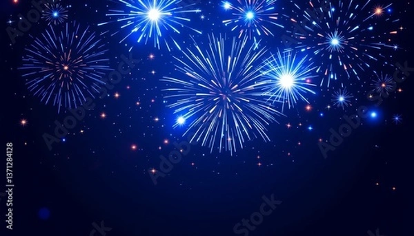 Fototapeta Dynamic blue fireworks display lighting up the sky