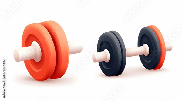 Fototapeta Isometric Pixel Art Dumbbells: Red and Black Weights on White Background