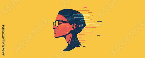Obraz Profile of a woman with digital elements on yellow background vector