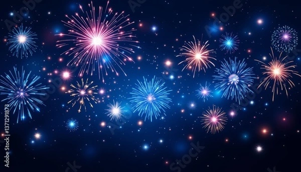 Fototapeta Dynamic blue fireworks display lighting up the sky
