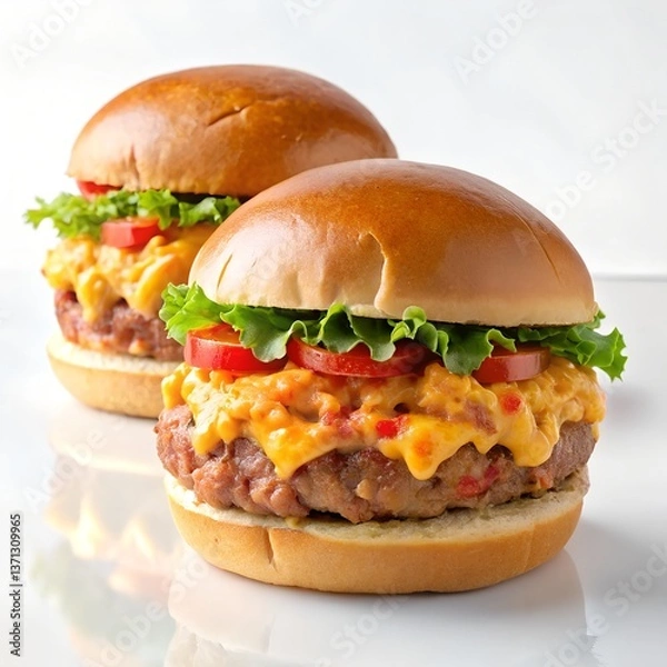 Fototapeta Pimento cheese burger isolated on white background