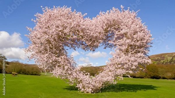 Obraz Cherry blossom shaped as a heart on a playing field in Ambleside.