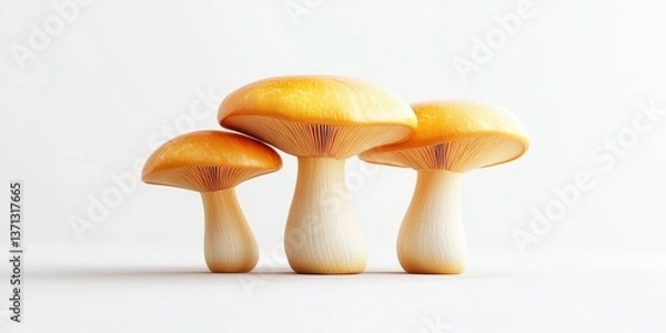 Fototapeta Beautiful golden mushrooms display their vibrant colors and unique shapes on a clean surface in natural light