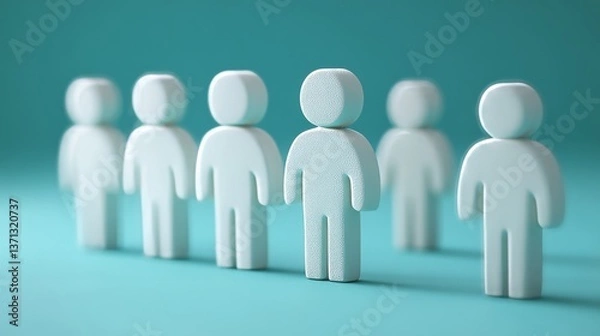 Fototapeta 3D white icon family, one man six wives, polygamy, teal background