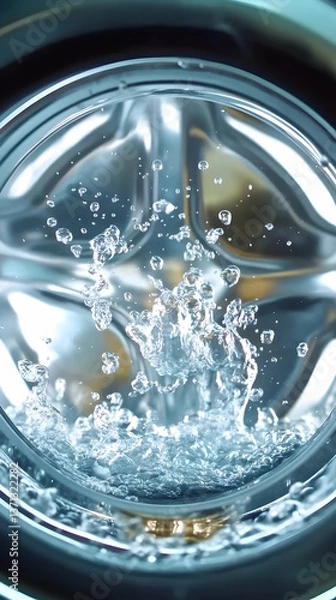 Fototapeta Abstract Photo Inside A Washing Machine With Water Splashing and Bubbles