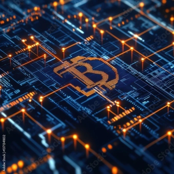 Obraz Abstract Digital Background with Bitcoin Symbol and Circuit Design
