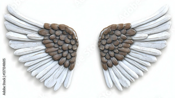 Fototapeta Realistic Illustration of White and Brown Wings with Shadow and Feather Texture