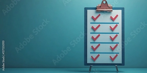 Fototapeta Checklist on Stand, Teal Background