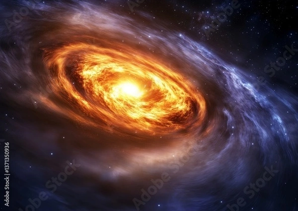 Fototapeta an active galactic nucleus (AGN) showcasing the swirling accretion disk glowing in ultraviolet light