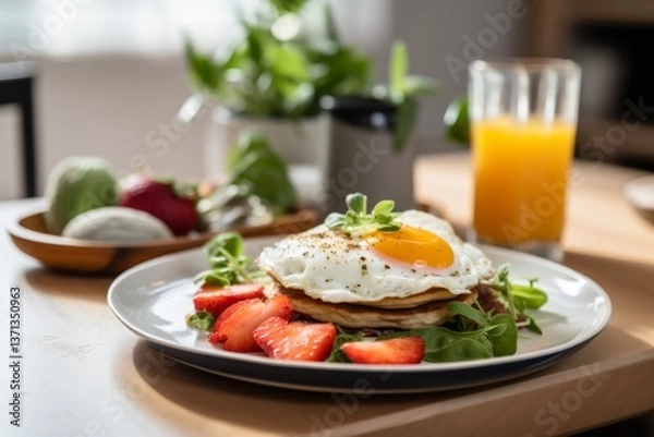 Obraz Close up of a protein breakfast in the real kitchen