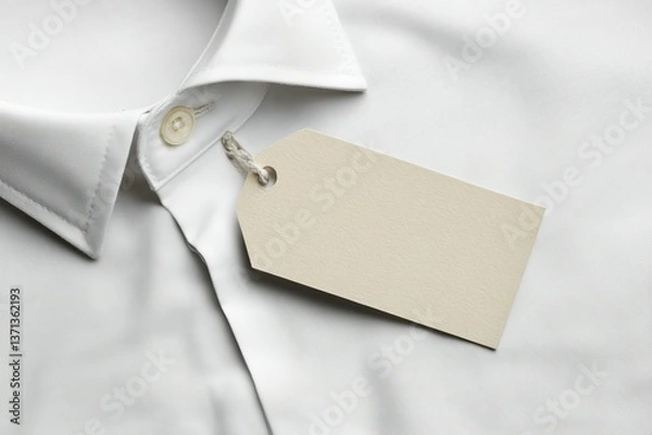 Fototapeta Vibrant Color Visual of Blank Tag for Price on the Cuff of a White Mens Shirt