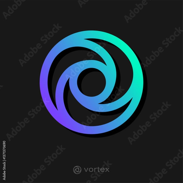 Fototapeta Cyclone logo. Simple icon with blue gradient. Dynamic elements as vortex.