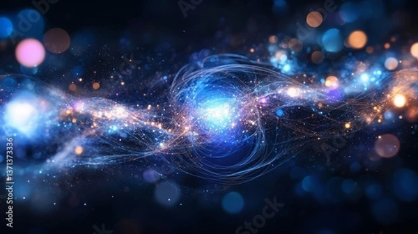 Fototapeta Line - drawn quantum entanglement - like pattern with twinkling dots 