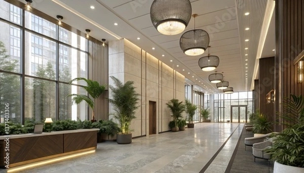 Obraz hotel lobby with palm trees