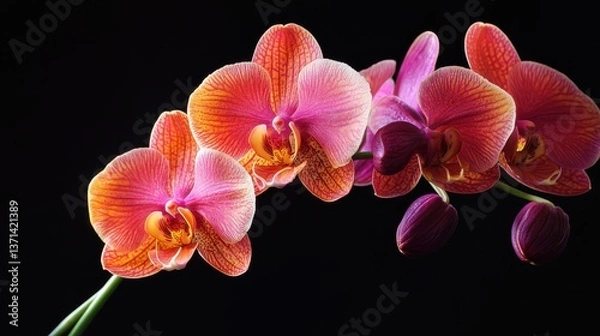 Fototapeta Orchid flowers on black background.