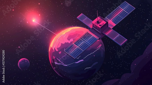 Fototapeta 軌道の守護者：宇宙を照らす未来衛星