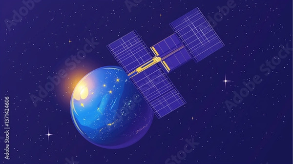 Fototapeta 軌道の守護者：宇宙を照らす未来衛星