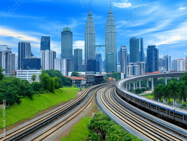 Fototapeta Photo of Kuala Lumpur Cityscape with Railway and Modern Architecture