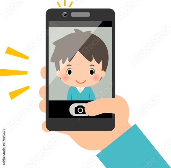 Fototapeta スマートフォンでセルフィーを撮る手