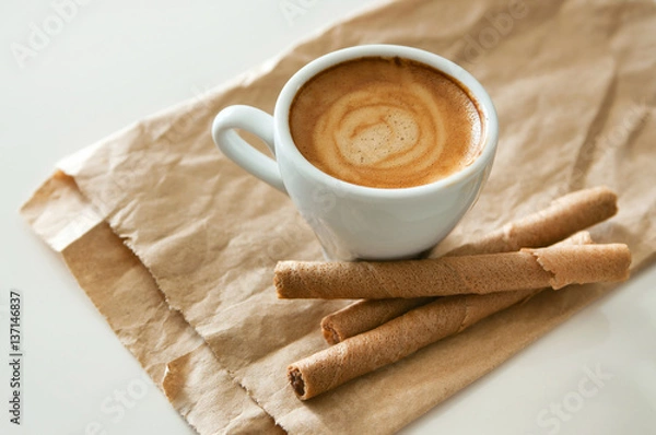 Obraz Coffee and wafer tubes