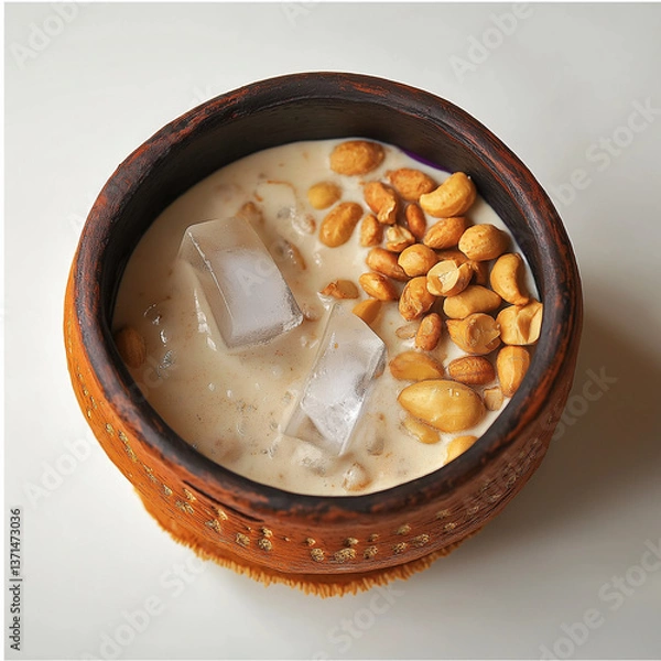 Fototapeta Traditional Nigerian Ijebu Garri and Groundnut with Ice
