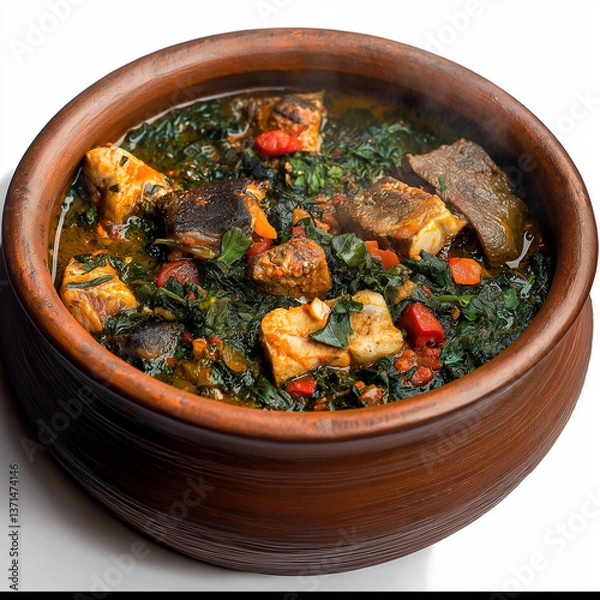 Fototapeta Nigerian Afang Soup with Stockfish and Assorted Meat