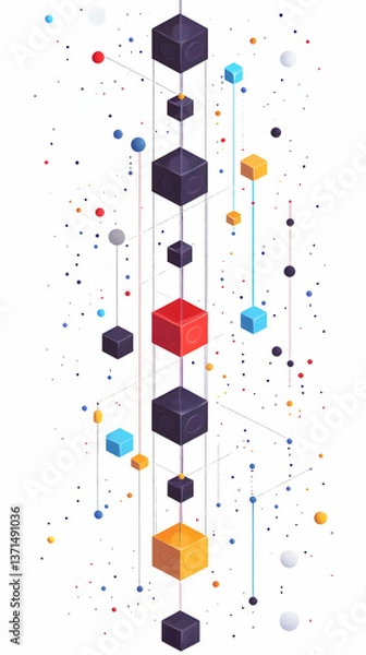 Fototapeta Abstract Pixel Cubes Forming Vertical Structures On White Background Illustration