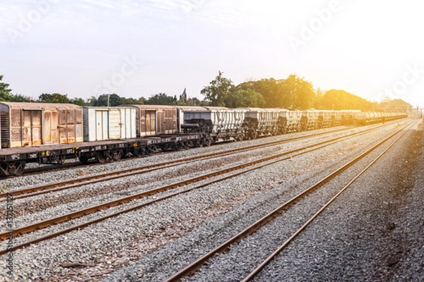 Obraz train and Railway track on steel bridge railway junction