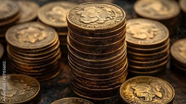 Fototapeta Stack_of_coins_representing_growing_expenses_