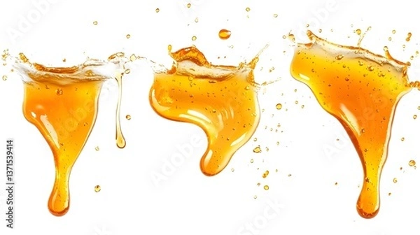Fototapeta Set_of_honey_spills_isolated_on_white_viewed_from_