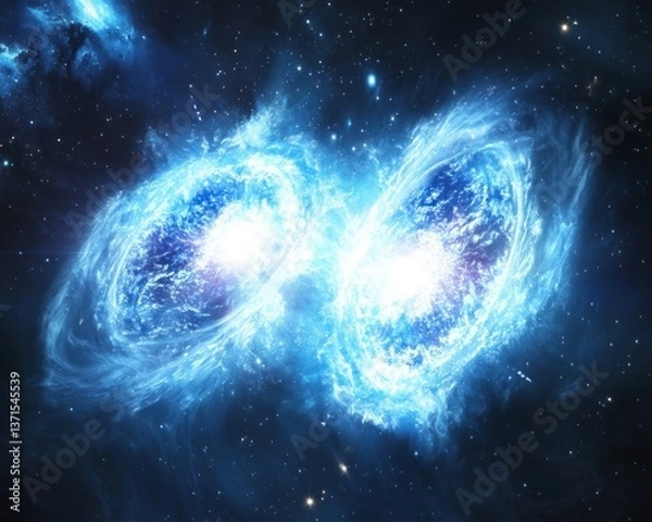 Fototapeta double neutron star merger showcasing an explosion of energy and particles