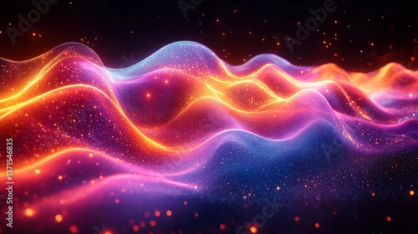Fototapeta Colorful Abstract Wave Background with Glowing Light Particles
