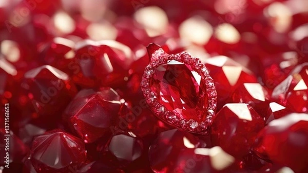 Fototapeta Elegant Ruby Surrounded by Sparkling Red Gems with Reflections and Lighting Effects for Jewelry and Luxury Themes