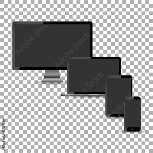 Fototapeta Dark display monitor laptop tablet phone in the background isolate, stylish vector illustration
