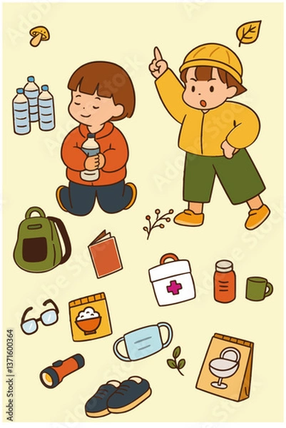 Obraz 園児と防災グッズ