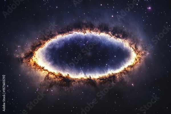 Fototapeta mysterious dark matter halo painted with hues of violet and gold, and scattered light from nearby star clusters