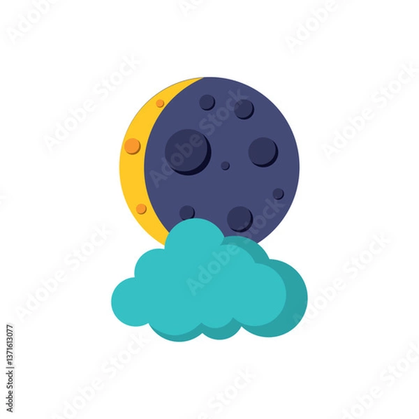 Fototapeta Vector image of a full moon with clouds icon with a white background