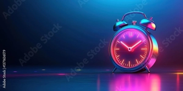 Fototapeta A vibrant alarm clock emits colorful lights against a dark background, creating a modern and energetic atmosphere.