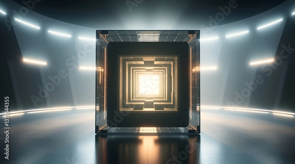 Obraz glass or crystal cube with labyrinth inside, with special effects on black background