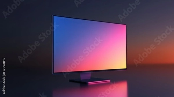 Fototapeta Sleek monitor display with a vibrant blue to pink gradient screen.