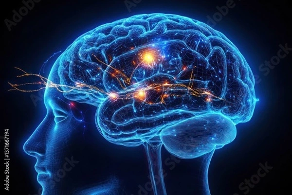 Fototapeta Human Brain Anatomy Olfactory Tract Nerve Bulb X-Ray Illustration with Neural Pathways and Limbic System
